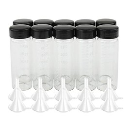 Kesell 10 Pack 30ml (1 oz) Glass Sample Vial Clear Graduated Measuring Bottles Empty Reusable Liquid Vials with Plastic Screw Cap and 10 Funnels