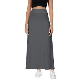 Urban CoCo Elastic Waist A-Line Long Maxi Skirt Below Knee for Women Fall Winter, Deep Gray, Medium