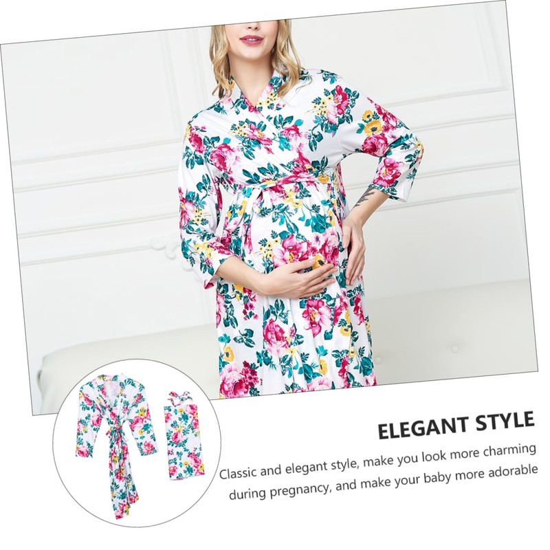 SHOWERORO 3pcs Women Maternity Robe Breathable Nightgown with Blanket Headband