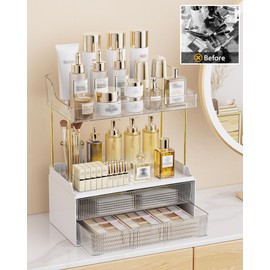Anylady Bathroom Organizers and Storage, Makeup Organizer (2-Tier 2-Drawer), Ideal for Vanity, Countertop, Counter, Perfume, Skincare, Cabinet, Cosmetic, Dresser Organizer (White)