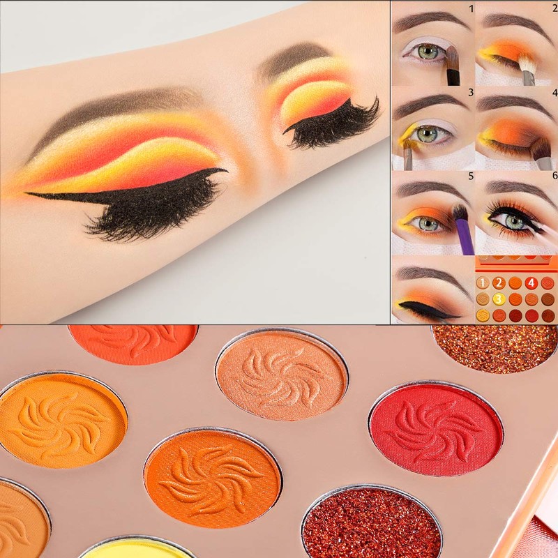 Afflano Red Orange Eyeshadow Palette Sunset 15 Color, Highly Pigmented