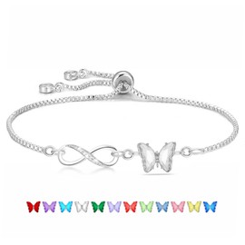 Yumioxa April Months Birthstones Tennis Bracelets Adjustable Chain Birthday Butterfly Bracelets Gift Jewelry for Women Unique Birthstone April Color Crystal Chain for Her Girls(April)