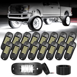 icicar 16 Pods 6500k White Rock Lights, IP68 Waterproof 36 LEDs SMD Chips Underglow Kit for Truck Pickup SUV UTV ATV RZR Car Boats