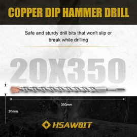 HSAWBIT 20mm x 350mm LONG SDS MASONRY DRILL BIT, TUNGSTEN CARBIDE TIP SDS PLUS SHANK, FOR WALL STONE CONCRETE BRICK