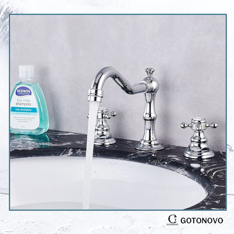 Widespread Bathroom Sink Faucet Double Cross Knobs Polish Chrome 3