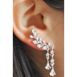 Wendalern Boho Rhinestone Leaf Ear Climber Earrings Silver Crystal Leaf Dangle Drop Earrings Vintage Leaf Stud Earrings CZ Crawler Earrings Jewellery for Women and Girls
