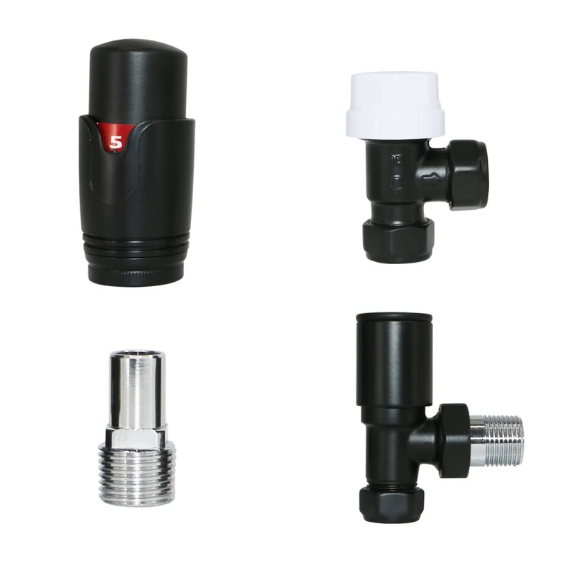 NRG Angled TRV Thermostatic Designer Radiator Valve Black Central Heating