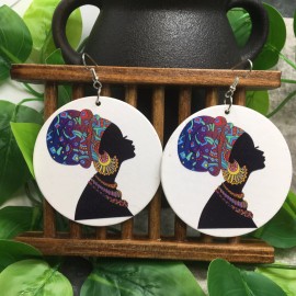 Handmade 3” Silver-tone Earring Set Boho Retro Wood Dangle Juneteenth African New A780