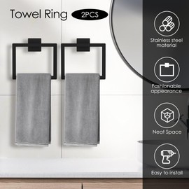 2Pcs Towel Holder Stainless Steel Towel Ring Square Hand Towel Holder Hanger Stylish Minimalist Towel Rack Ring Wall Mounted Towel Hanger for Home Bathroom