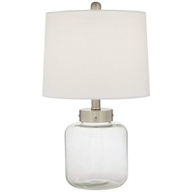 360 Lighting Coastal Accent Table Lamp Fillable 20.5" High Clear Glass Sea Shells Off White Linen Fabric Drum Shade for Living Room Bedroom Beach House Bedside Nightstand Home