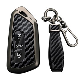 KUNIO Key Case Suitable for VW Golf 8 GTE GTI ID.3 ID.4 GTX Fits Seat Leon MK4 Cupra Formentor Fits Skoda Octavia Enyaq Metal Key Cover Key Ring, A Black