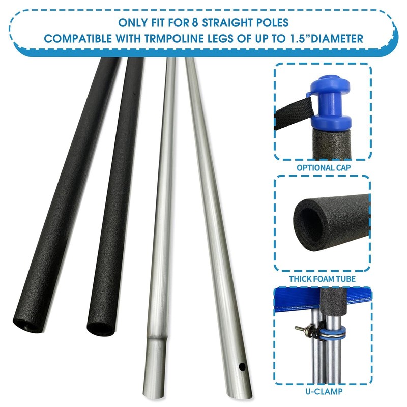 8 Universal Trampoline Enclosure Net Poles, Trampoline Poles Replacement and
