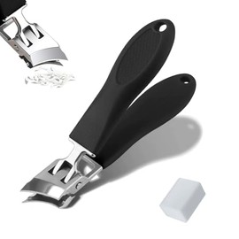 PACIOCEAN Wide Jaw Opening Nail Clipper, Anti-Splash Design, Premium Stainless Steel, for Precise Fingernail & Toenail Cutting（Black）