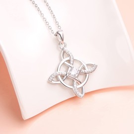 925 Sterling Silver Good Luck Irish Celtic Witches Knot Pendant Necklace for Women Jewelry Birthday Gift (Style 3 - Cubic Zirconia)