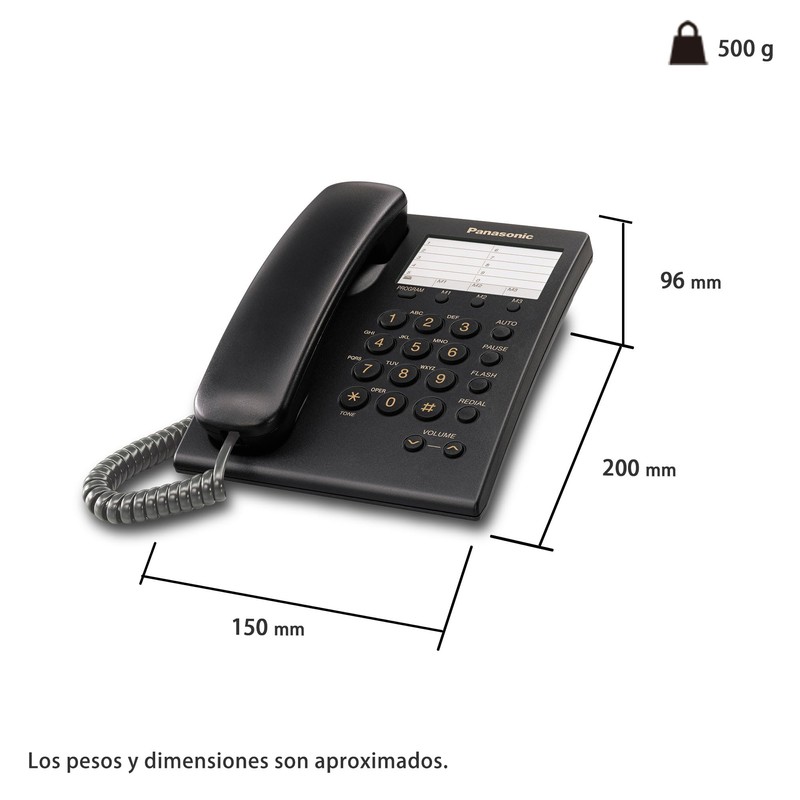 Panasonic KX-TS550MEB Teléfono Alámbrico, Color Negro, Mediano