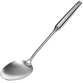 YBM Home Stainless Steel Cooking Spoon - Solid Silver Coated Large Serving Utensil 14 inch, 1 Pack