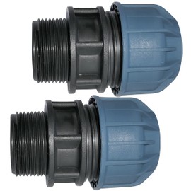 AERZETIX - C51915 - Set of 2 sleeves/thread adapters - compression reducer straight - connection external thread 1 1/4 inch - for water hose diameter 32 mm - made of polypropylene - connector/repair