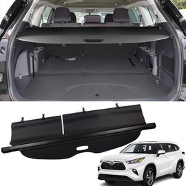 Marretoo for Toyota Highlander Cargo Cover 2025 2024 2020 2021 2022 2023 for Toyota Highlander Accessories Upgrade Version No Gap Black Retractable Trunk Cover Security Shield Shade