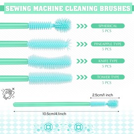 RimCereal 20 Pcs Nook and Cranny Sewing Machine Cleaning Brushes for Quilting Supplies Reusable Silicone Dense Bristles Cleaning Brushes for Sewing Machine Internal and Spool Area(Mint Green)