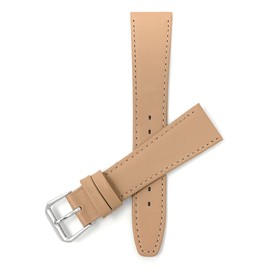 Bandini 18mm Italian Leather Watch Strap Band - Beige with Stitching - Classic - Slim