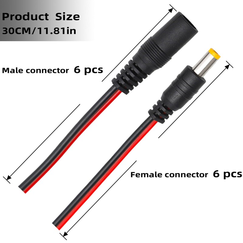 TNSLAND 6 Pairs DC Cable, 18AWG DC 12V 5A 5.5