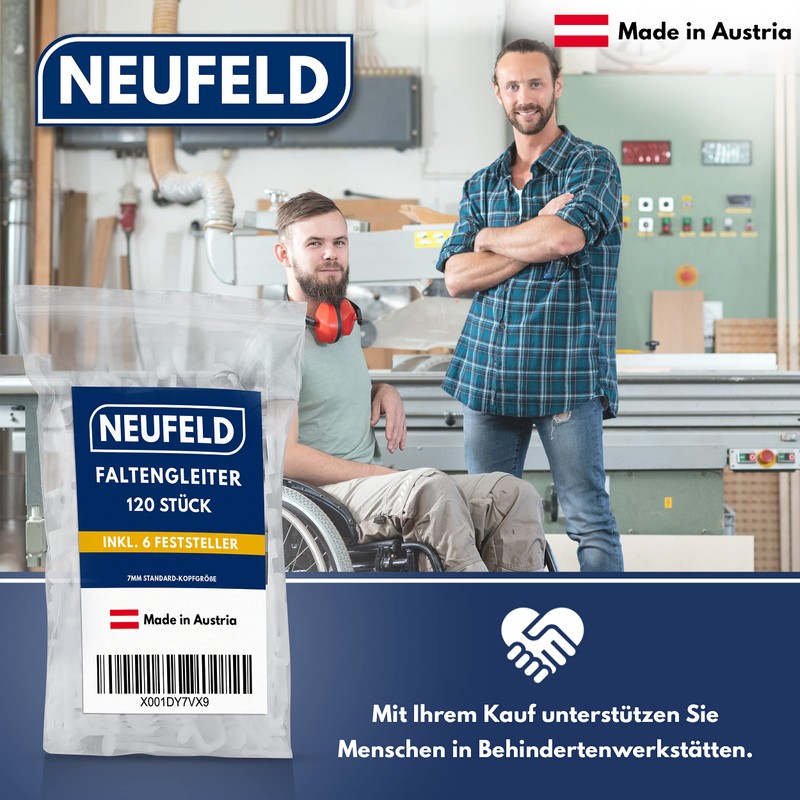 NEUFELD® 120 curtain gliders for inner rails (including 6 locks),