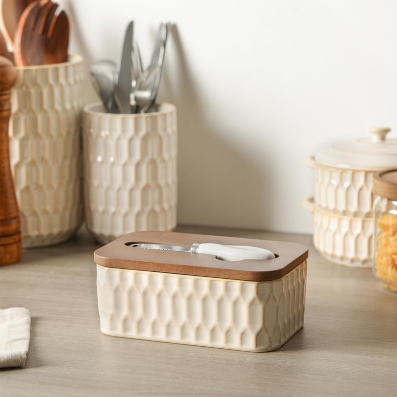 Butter Dish with Lid, Ceramic Butter Dish for Countertop, Airtight