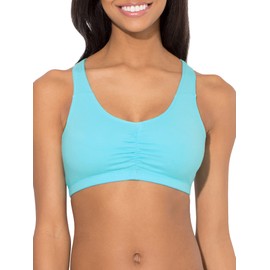 Fruit of the Loom Women's Adjustable Shirred Front Racerback Sports Bra, Turquoise/White/Charcoal, 36