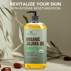 Botanic Hearth Organic Jojoba Oil (Styling Oil, 8 fl oz) | 100% Pure, Cold Pressed & Hexane Free | Ideal for Skin, Hair & Nails