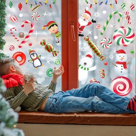 WALPLUS Christmas Window Stickers Clings Xmas Decoration Sale Clearance Reusable Double-Sided Print Decals for Glass Living Room Windows Display Candy Winterland with Friends 110 Pieces