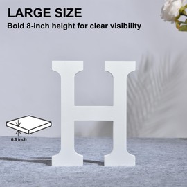 AOOLADA 8 Inch Wooden Letter H for Wall Decor, Large White Wood Standing Letters for DIY Crafts and Wedding Birthday Party Decoration, Paintable Stand Up Alphabet Letters