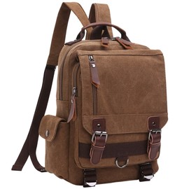 WTiger Canvas Backpack Unisex Medium Size Casual Shoulder Bags Travel Cross Body Sling Bag Coffee