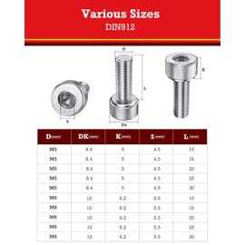 YOOPIN 30PCS M6 x 30mm Hex Socket Head Cap Screws Bolts, DIN912 304 Stainless Steel M6 Bolts, Fully Threaded Hex Drive Head Cap Bolt with Allen Key, Allen Socket Drive Bolt for DIY and Furniture