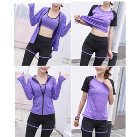 XPINYT 5pcs Workout Outfits for Women Athletic Sets Sport Suits Yoga Gym Fitness Exercise Clothes Jogging Tracksuits(Purple,M)