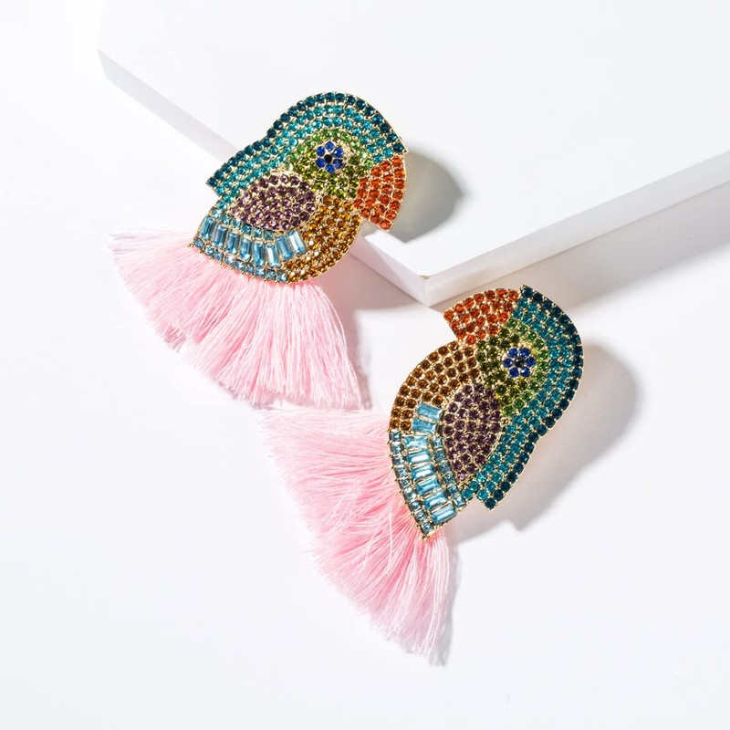 Parrot Tassel Earrings, Colorful Parrot Dangle Earrings for Women, Bohemian