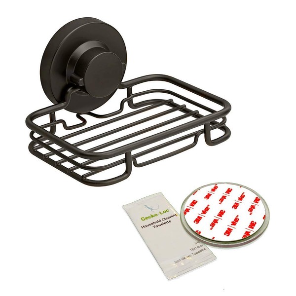 Gecko-Loc Rustproof Black Vacuum Suction Soap Dish Holder for Shower