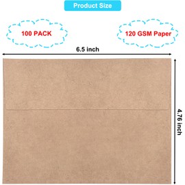100 Pack 4x6 Envelopes for Invitations, 6.5x4.75" Brown Kraft Envelopes, Self Seal A6 Envelopes for Greeting Cards, Photos, Postcards, Invitation Envelopes for Wedding, Graduation, Baby Shower, Party