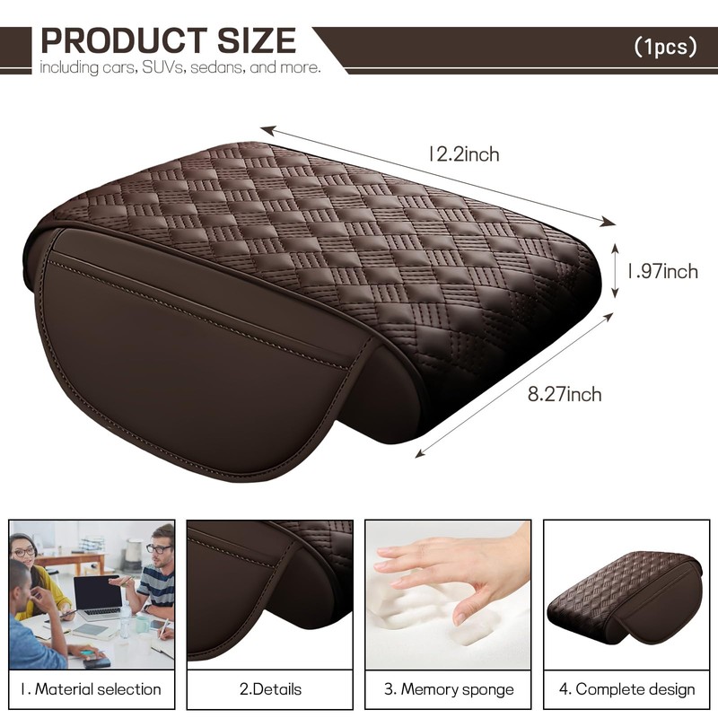 Hbxdeco Car Armrest Cushion, 12.2"×8.3" Leather Auto Memory Foam Center