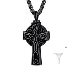 U7 Women's Cremation Urn Necklace for Ashes Cycle of Life Celtic Knot Dog Feet Wings Crucifix Cylinder Urn Necklace Stainless Steel Pendant Chain Cremation Jewellery for Men, Stainless Steel