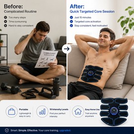 EMS Abdominal Muscle Stimulator for Home Fitness – USB Rechargeable ABS & Arm Training Patches