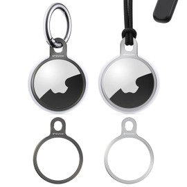 [2Pack] Stouchi AirTag Keyring Stainless Steel Air Tag Case Holder Cover with One Keychain and One Strap Simple Set-up Slim Design for AirTags Key Finder Air Tags Accessories