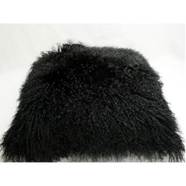 yingda1992 Mongolian Lamb Fur Throw Pillow Cover (18'' x 18'', Black) Real Fur Decorative Cushion Cover Pillow Case for Living Room Bedroom