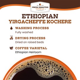 Fresh Roasted Coffee, Dark Ethiopian Yirgacheffe Kochere, 12 oz, Dark Roast, Kosher, Ground