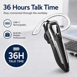 Sellwell Sliver Bluetooth Earpiece with Mic, Mono Wireless Headset, 30H Call Time, Dual MEMS Mics, Mute Button, USB-C Charging, Voice Assistant, for Office Driving Cell Phones