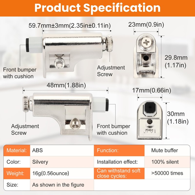 5 Pack Soft Close Damper for Cabinet Doors/Wardrobe Doors,Adjustable Hydraulic