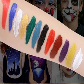 12 Colores Pintura de la Cara con Aceite sólido Kit de Pintura de Pigmento de Pigmento con 6 Pinceles Pincel Brocha Pintura Corporal y Facial de Forma Segura Pintura Corporal para estu