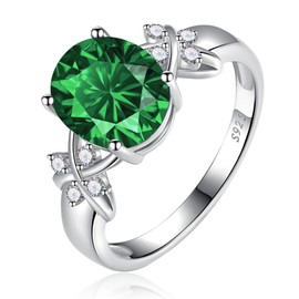 BONLAVIEGEM 2.75ct Women Emerald Ring 925 Sterling Silver Emerald Engagment Ring Green Emerald Ring Setting Criss Cross Cubic Zirconia Emerald Jewelry Promise Ring Size 8