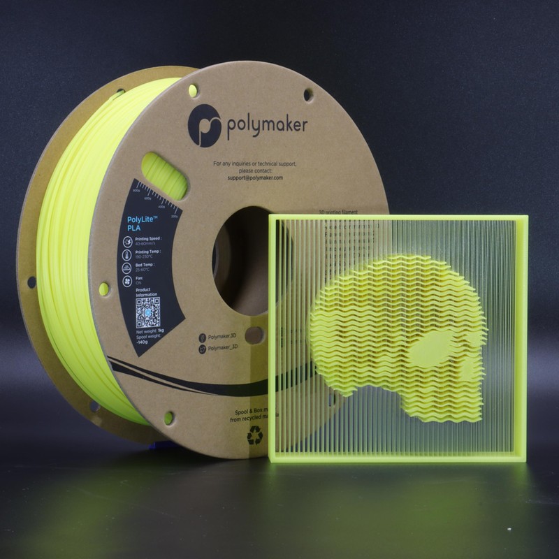 Polymaker PolyLite Luminous PLA Filament, Luminous Yellow 1.75mm 3D Printing