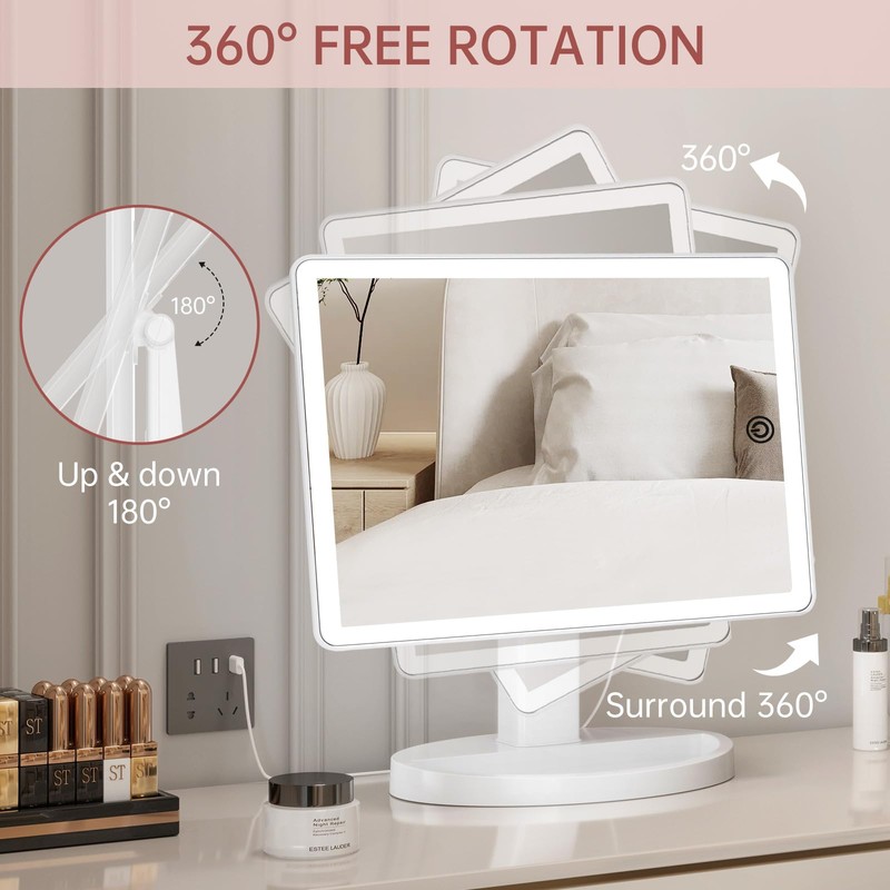 Funtouch Large Lighted Vanity Makeup Mirror with 88 LED, 360