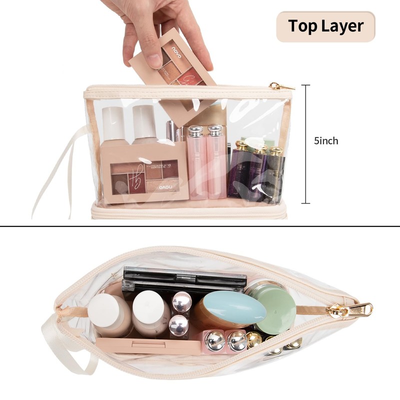 Ethereal Clear Makeup Bag, Cream Small Cosmetic Bag Travel Makeup